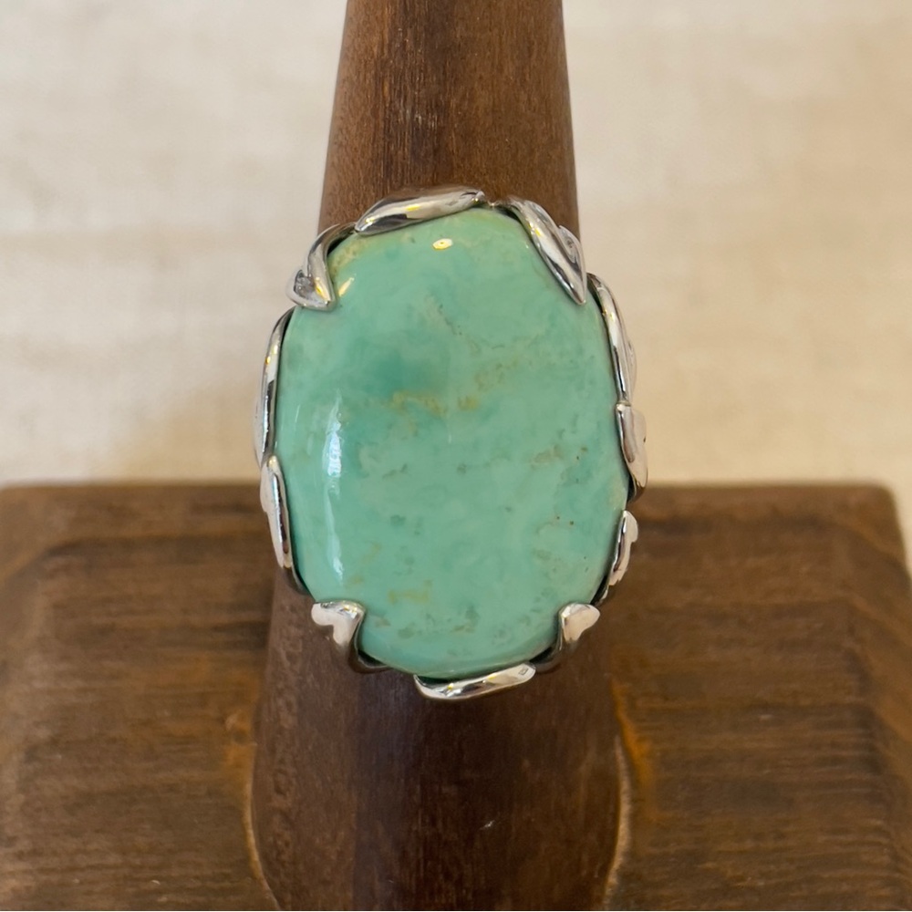 Sterling Silver Turquoise Designer Ring Size 8 Undercarriage